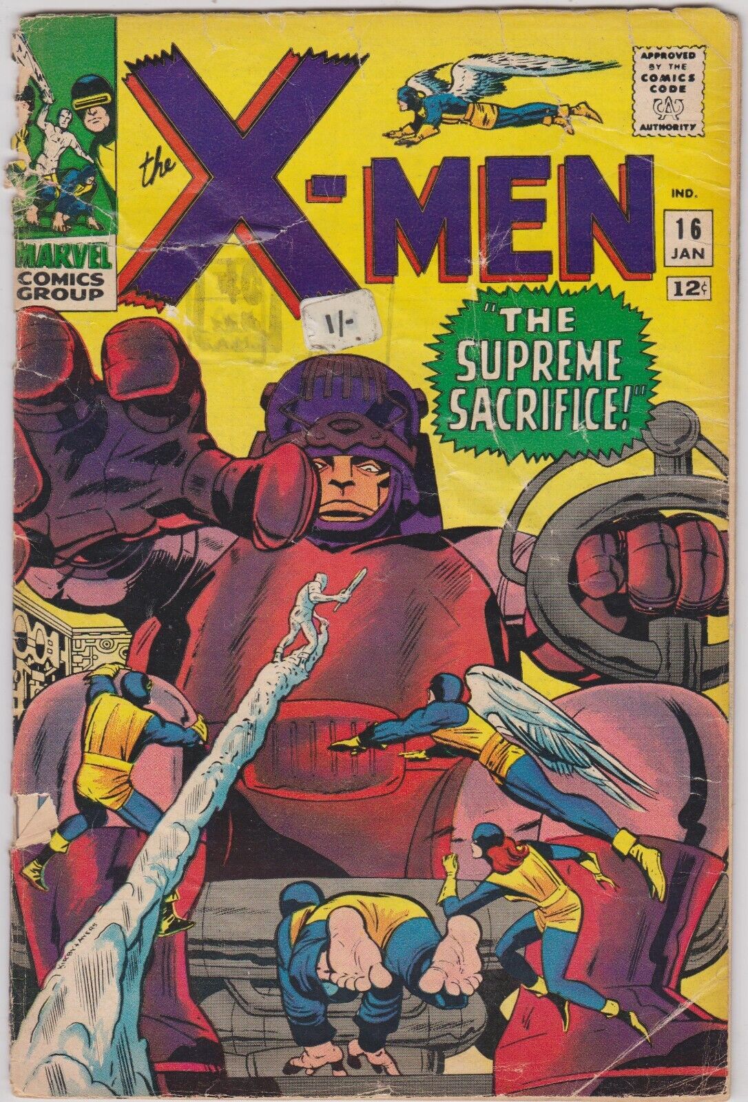 X-MEN # 16  GD   STAN LEE, JACK KIRBY  3RD APPEARANCE SENTINALS  JAN 1966