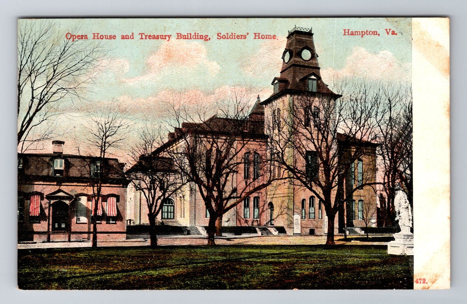Hampton VA-Virginia, Soldiers Home, Opera House, Treasury Bldg. Vintage Postcard