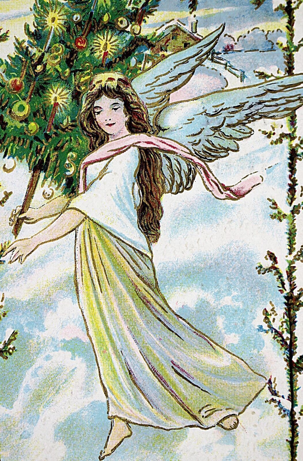 c.1908 Beautiful Girl Angel Christmas Postcard Gold Embossed #79