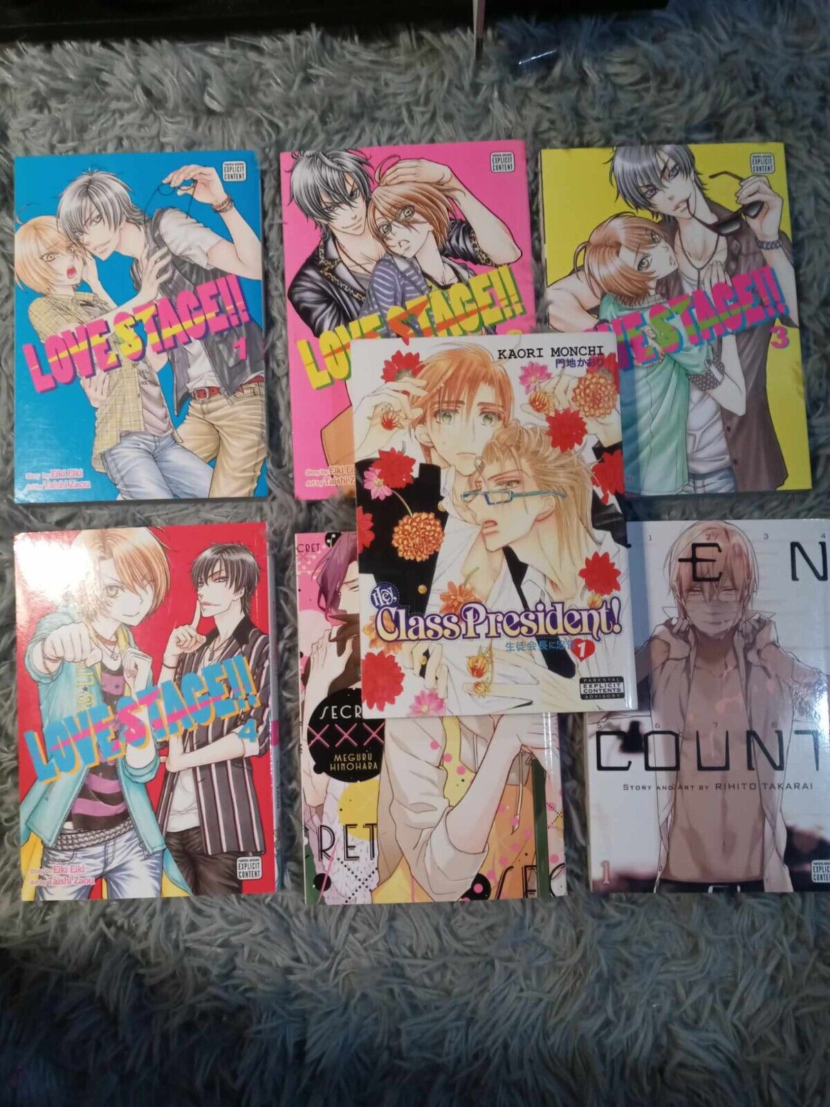 BL Yaoi Random Manga Lot 7 Volumes LOVE STAGE TEN COUNT SECRET CLASS PRESIDENT