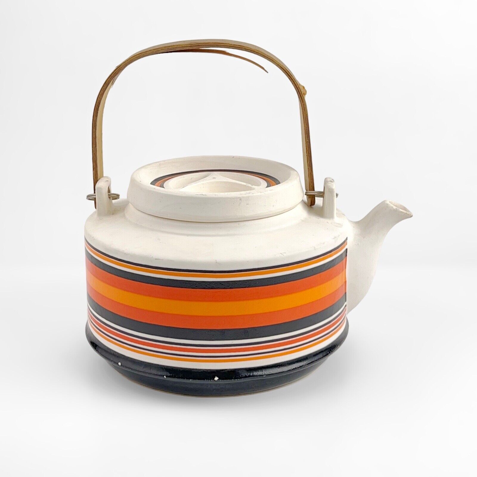 Vintage Georges Briard Flamestone Orange Striped Teapot Kettle Rare