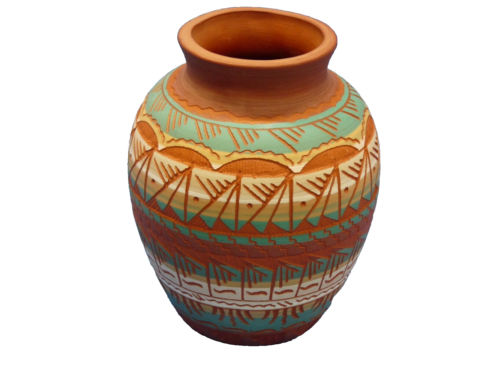 Navajo Vase 6” signed Maggie Begay Pottery Terra Cotta Hand Etched 1995