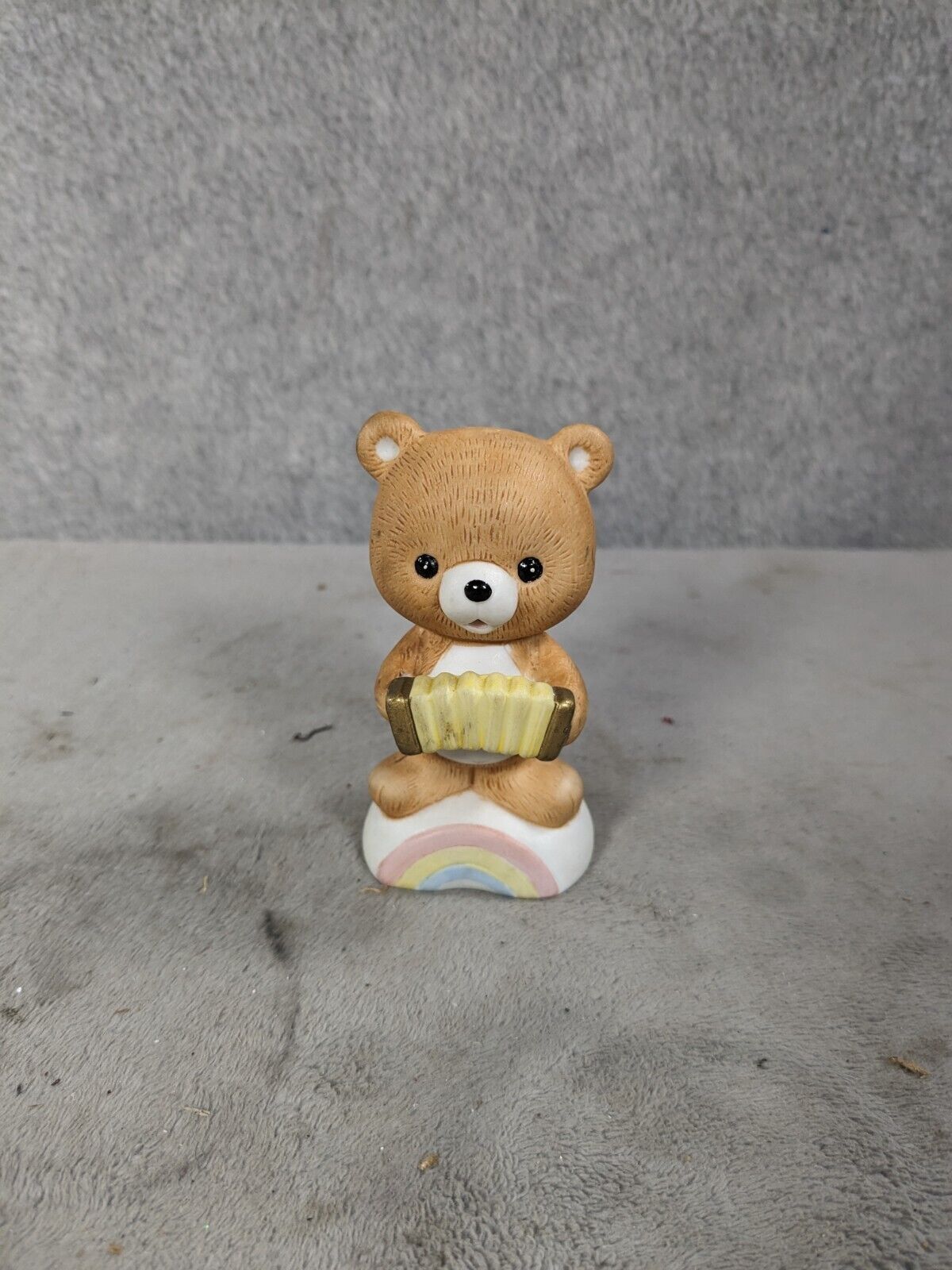 Vintage Cute Ceramic Angel Bear Holding Accordion On Rainbow 3.5