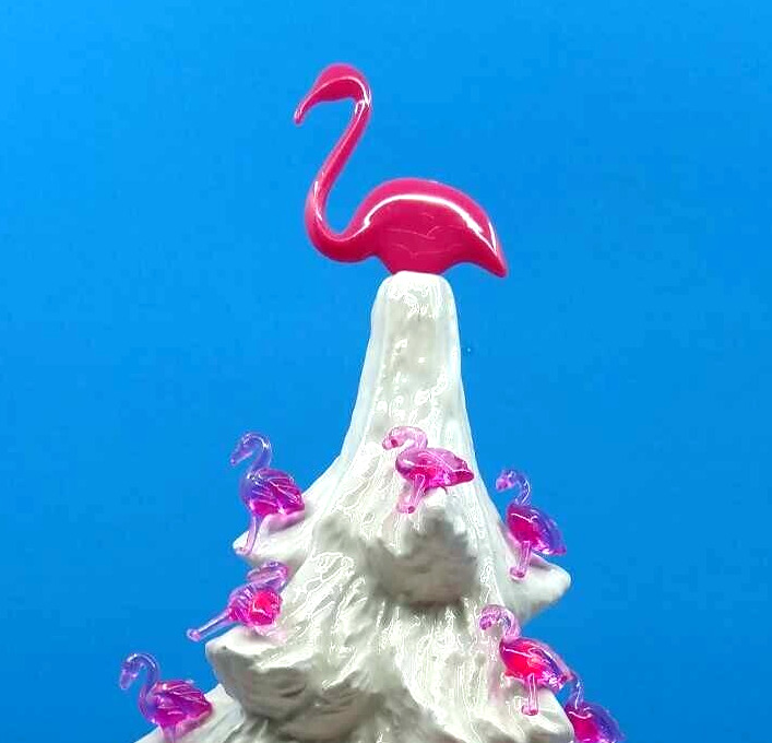 Dk Pink Flamingo Topper & 25 Lights for Ceramic Christmas Tree Bulbs Star *NEW*