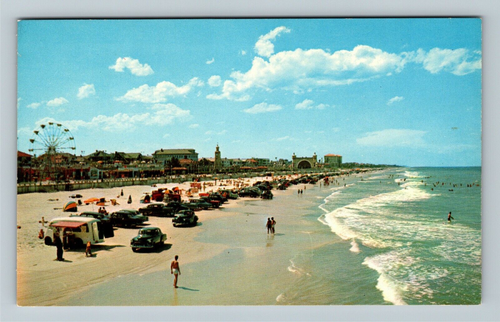 Daytona Beach FL-Florida, Drive Along Beach, Vintage Postcard