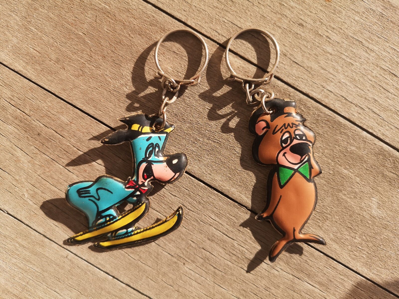 Two Keychain lot 60s 70s Hanna-Barbera Huckleberry Hound Boo Boo Vintage Keyring