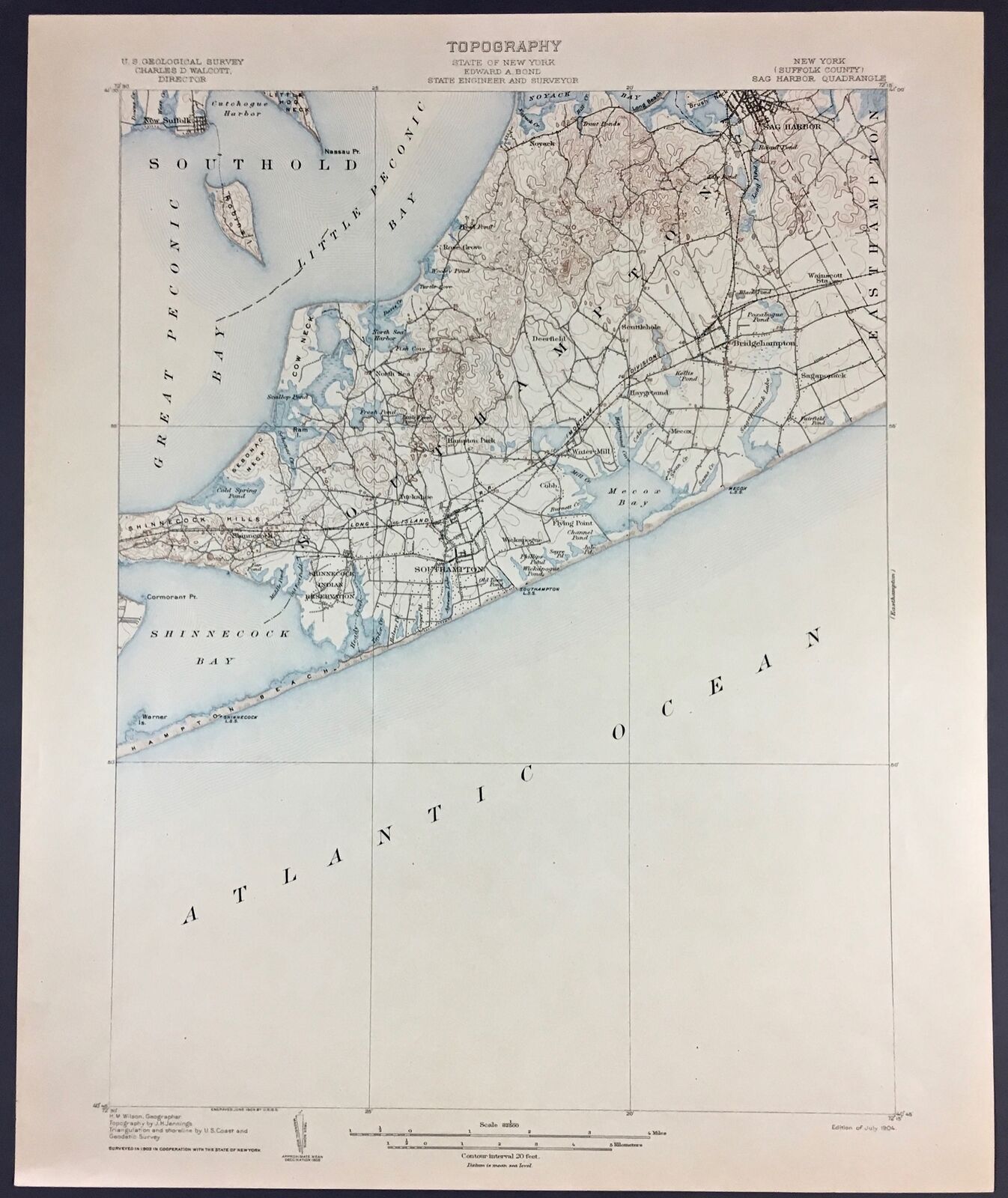 1904 SAG HARBOR SUFFOLK CO NEW YORK USGS Topographic Topo Map / 1st Edition