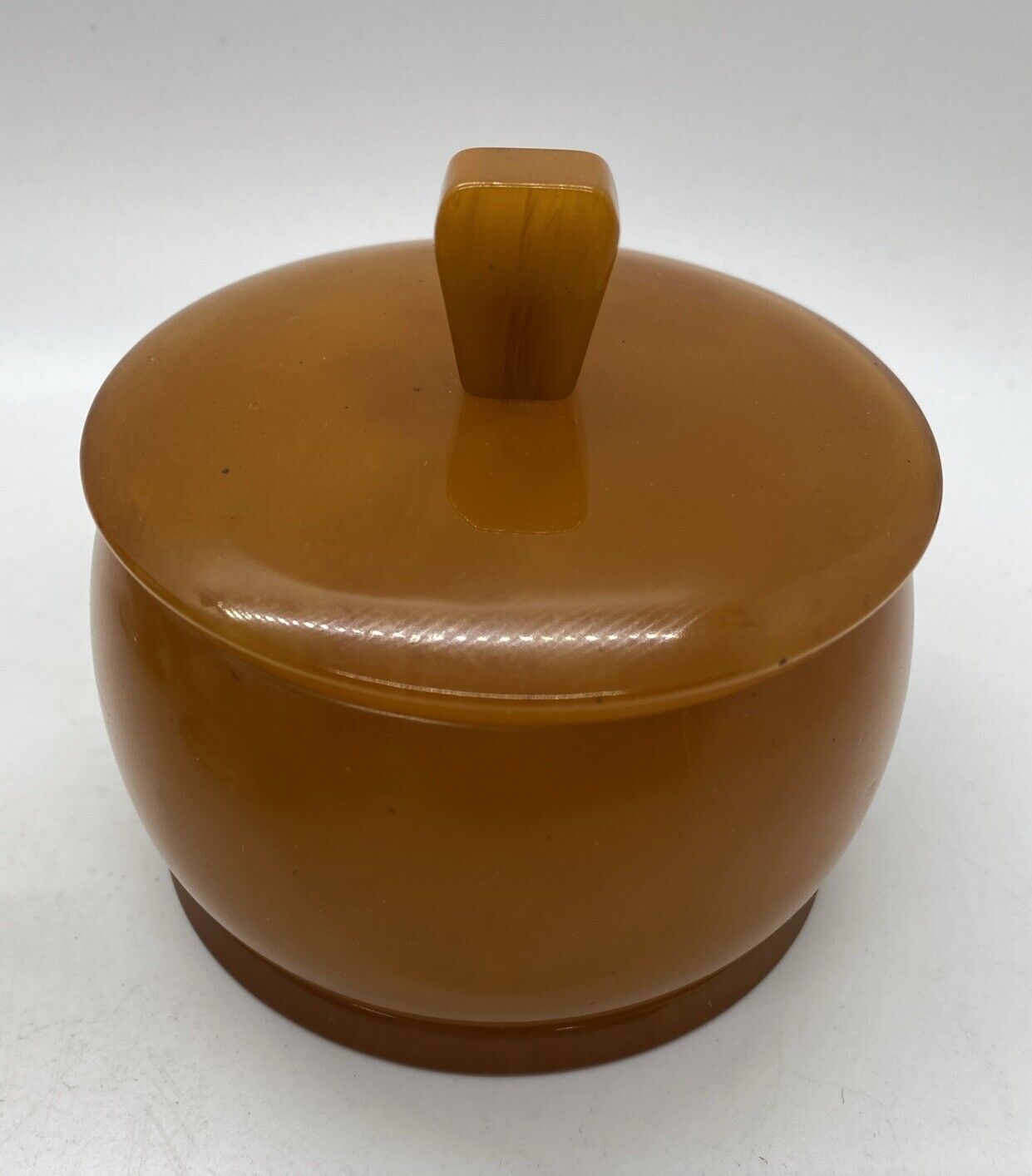 Vintage MCM Bakelite Catalin Butterscotch Yellow Covered Jar Container