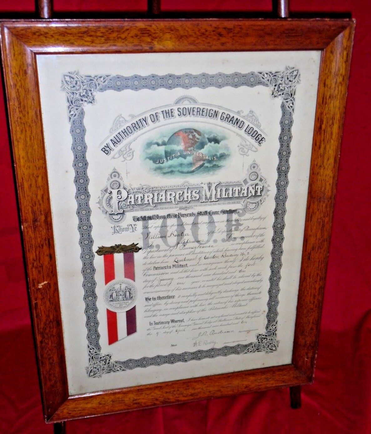 IOOF Independent Order Odd Fellows Patriarchs Militant Certificate Reading PA #2