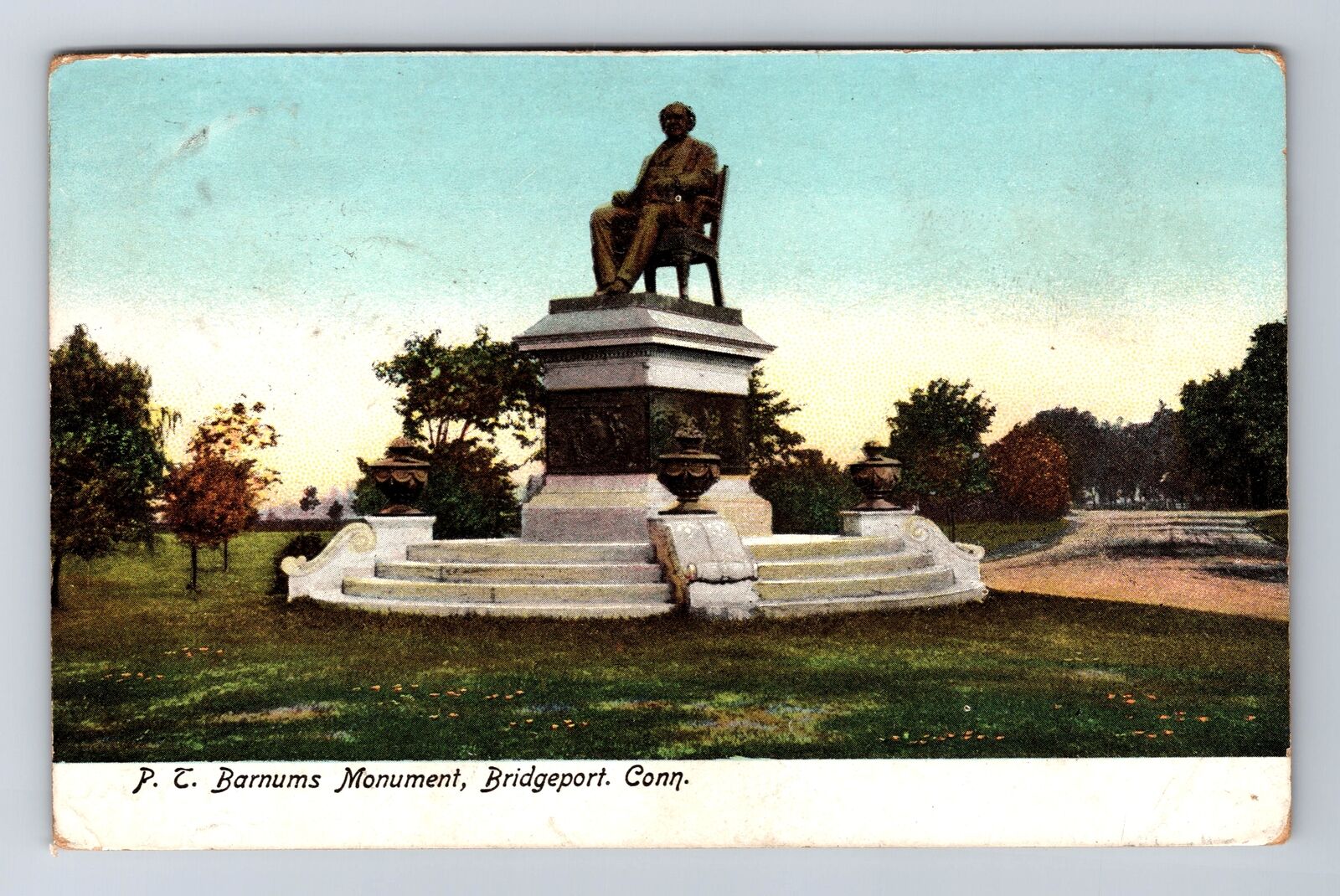 Bridgeport CT-Connecticut, P T Barnums Monument, Antique, Vintage Postcard
