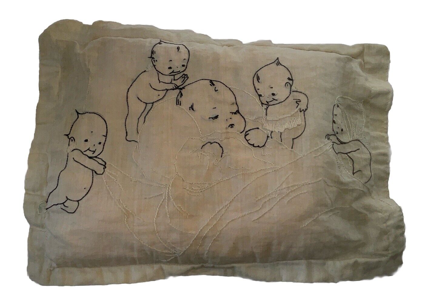 Antique Kewpie Baby Pillow Vintage Hand Embroidery Sweet