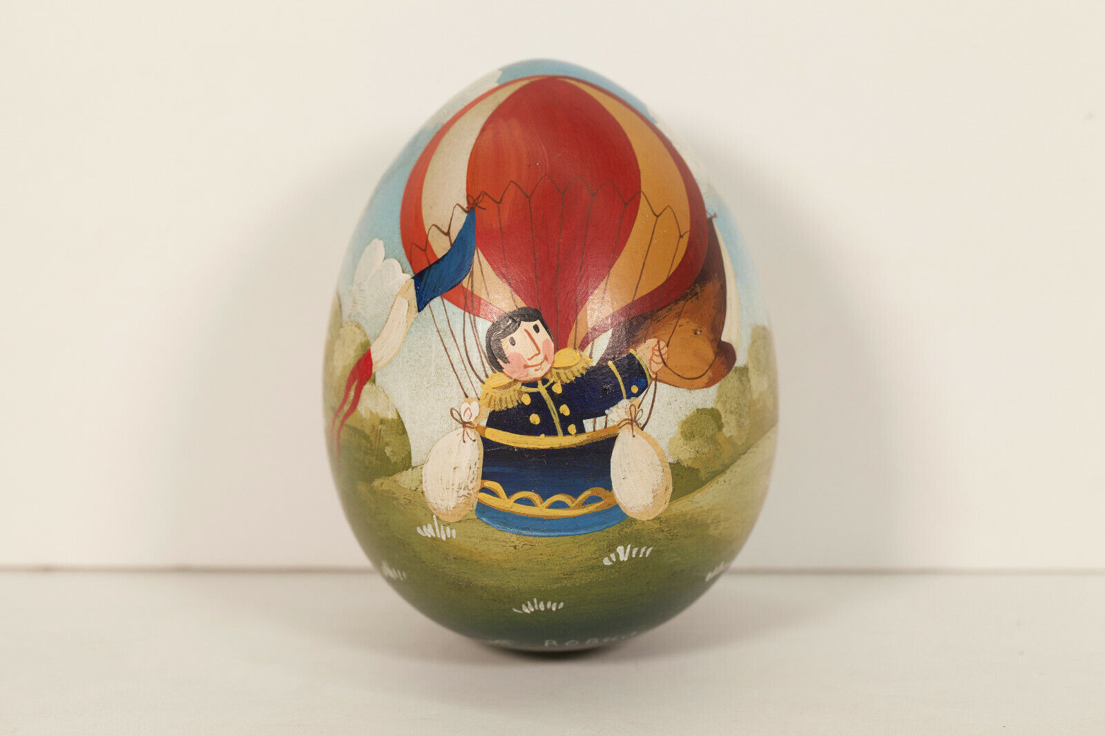 Unique French Vintage Handpainted Wooden Egg by Jacques Robuchon, Captain.