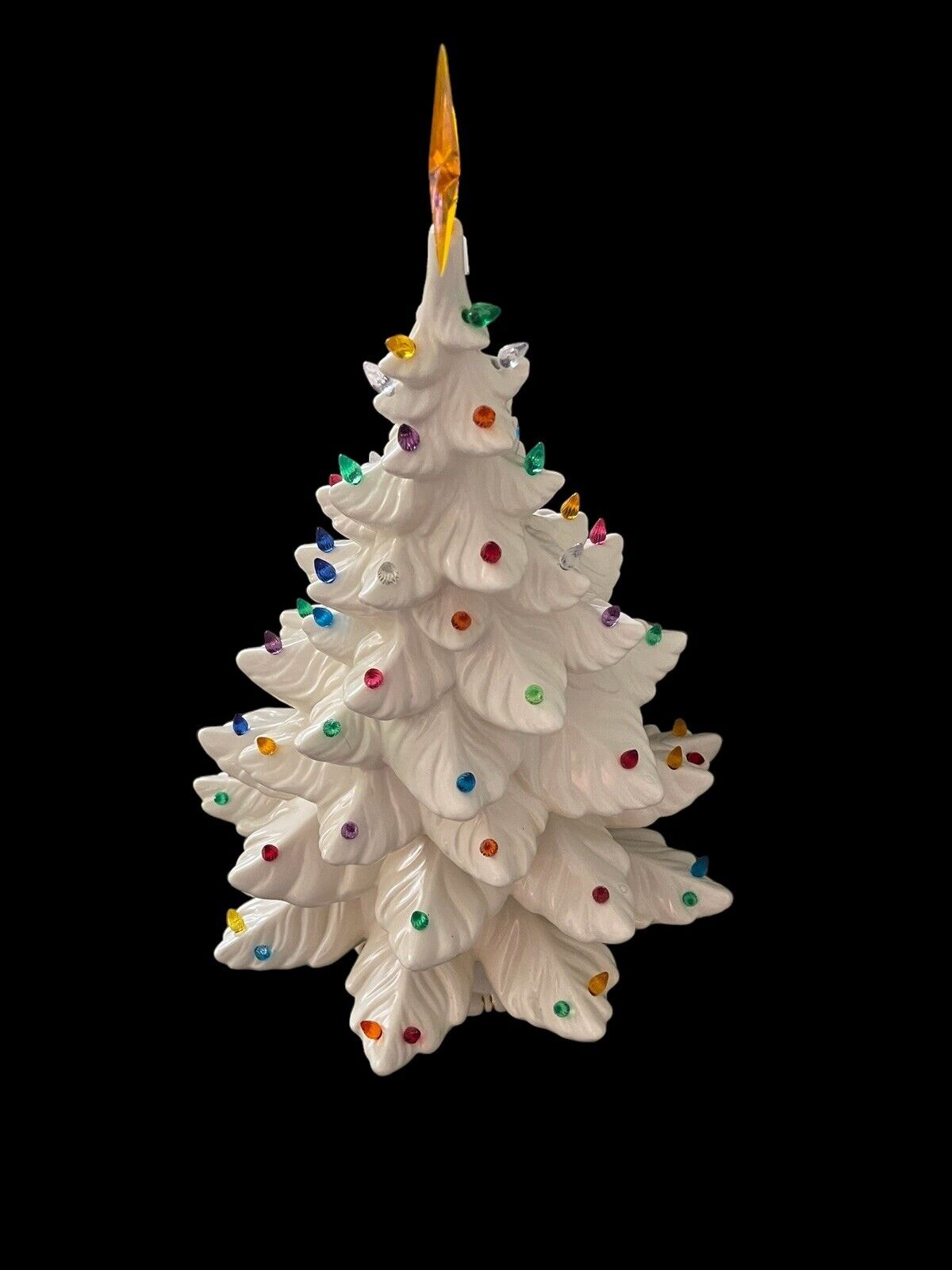 Vintage 1974 Atlantic Mold White Ceramic Christmas Tree 24” Tall With Base
