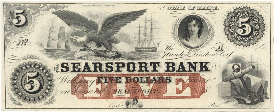 Searsport Bank $5 - Obsolete Notes - Paper Money - US - Obsolete