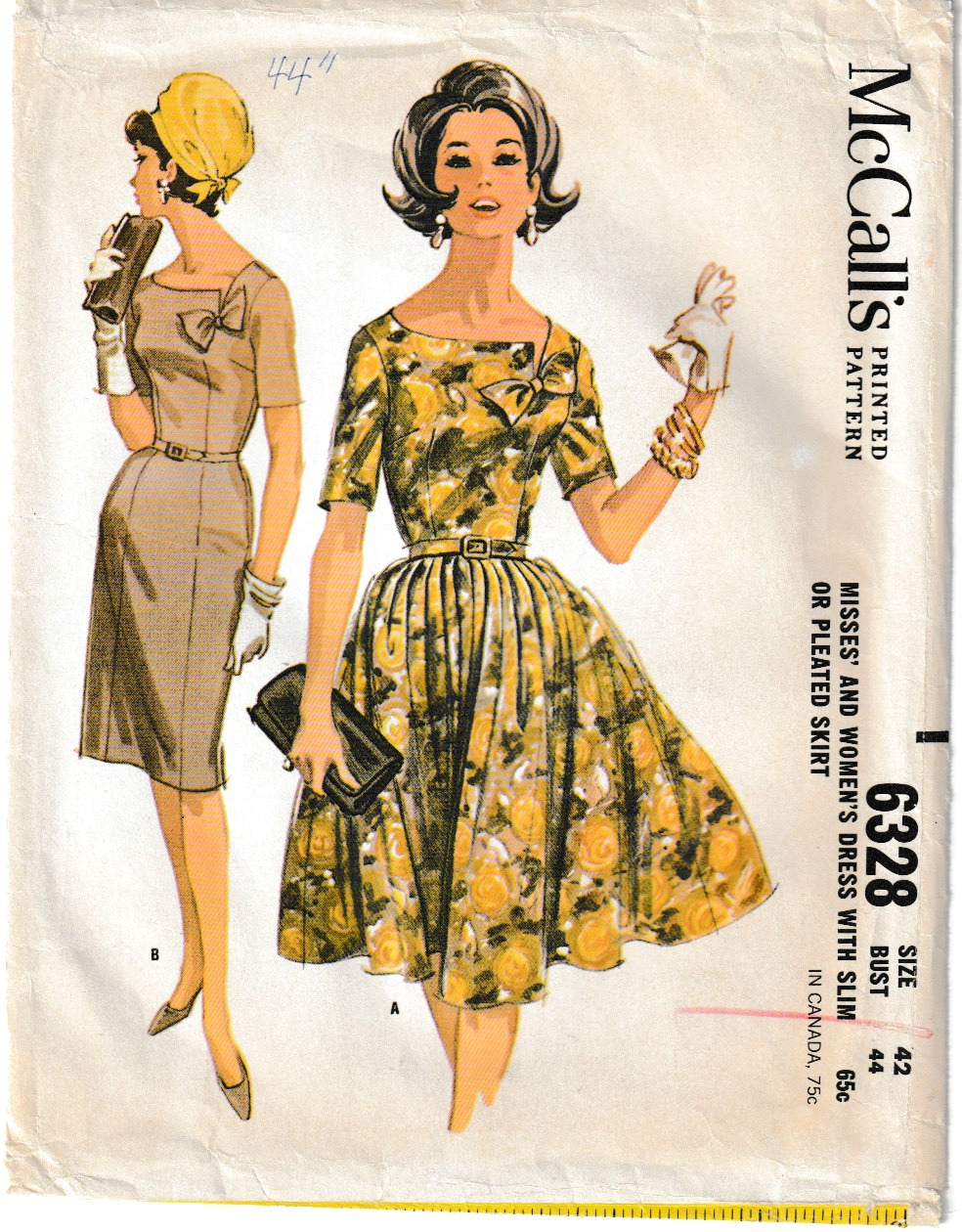 Vintage McCall's Pattern 6328 c1962 Misses Dress, Size 42