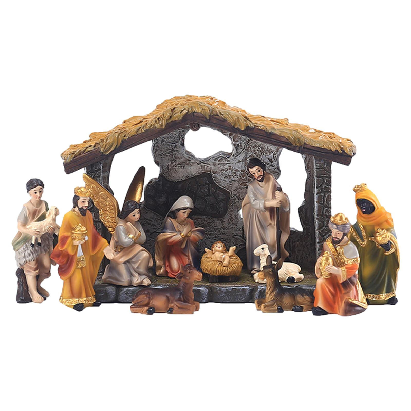 New 12pcs Christmas Manger Nativity Set Real Family Jesus Crafts Statue Decor