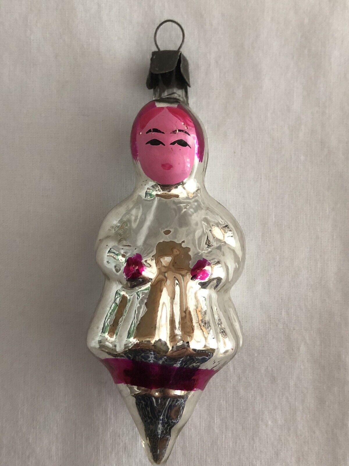 Antique vintage Russian HAND BLOWN GLASS Christmas ornament girl