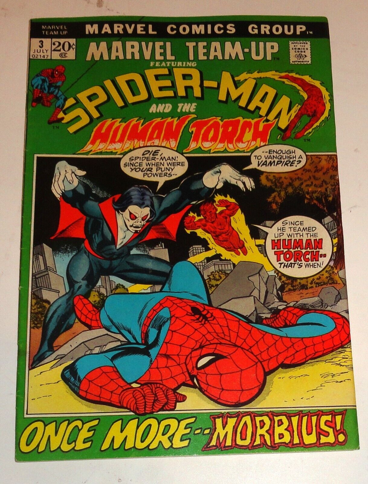 MARVEL TEAM UP #3  SPIDER-MAN HUMAN TORCH MORBIUS  FINE 1972