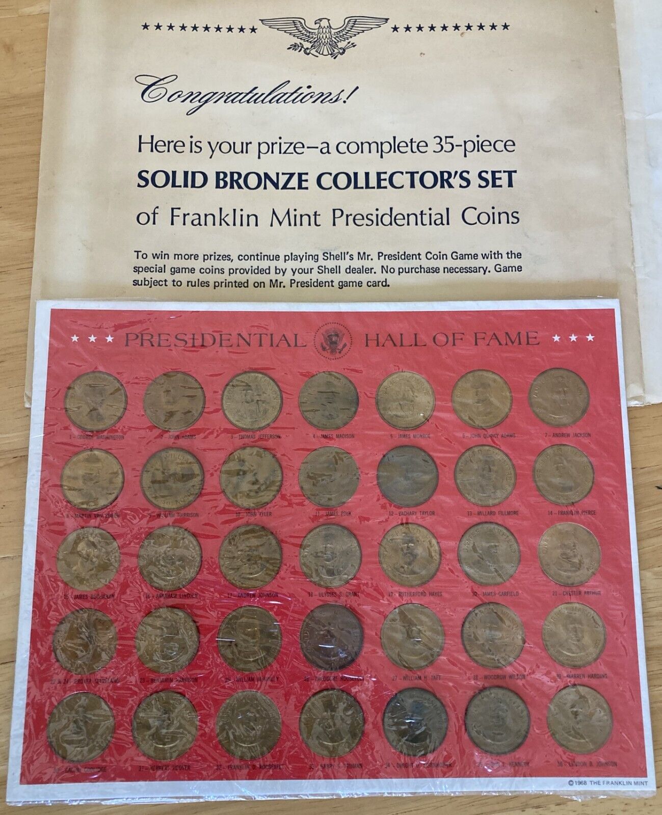 Vintage Franklin Mint 35 Piece Solid Bronze Presidential Coin Set 