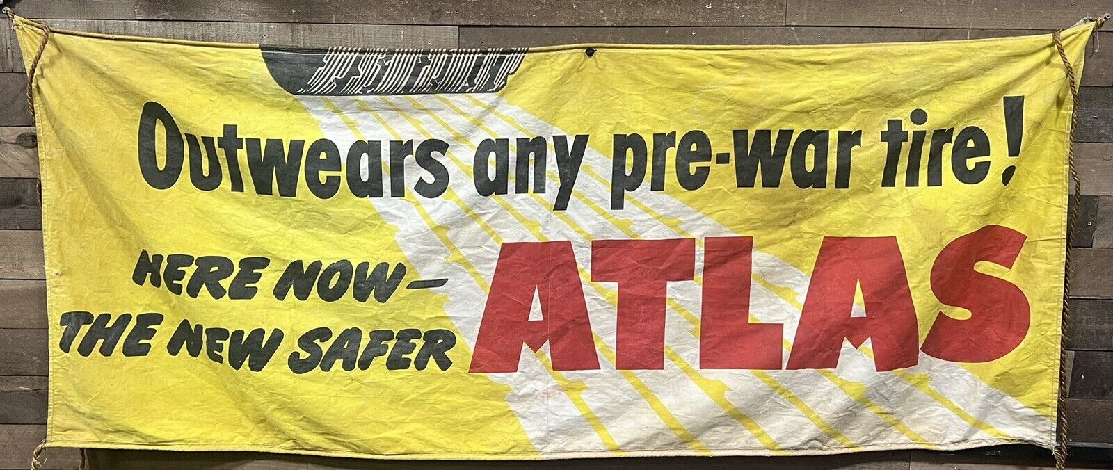 Vintage Atlas Tires Advertising Canvas Banner 