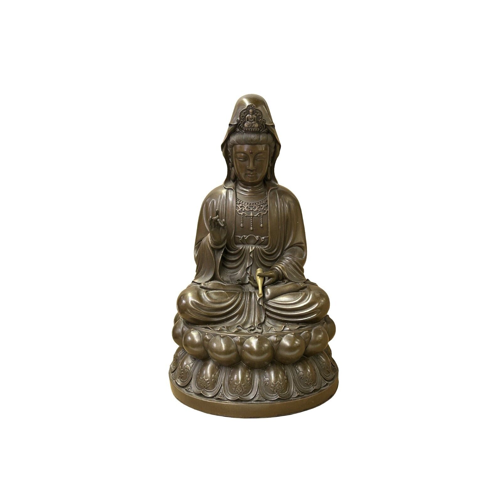 Vintage Chinese Bronze Brown Sitting Kwan Yin Bodhisattva Statue ws3902