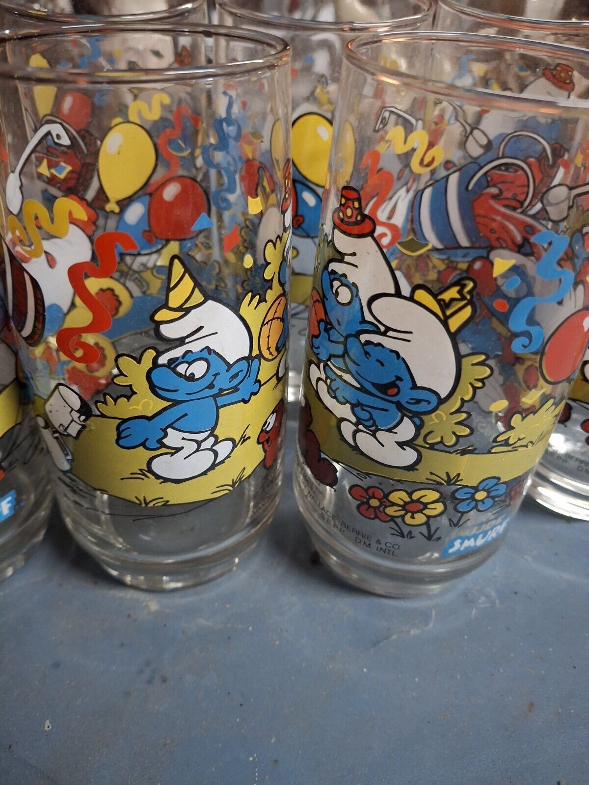 Vintage 1983 Clumsy Smurf Drinking Glasses