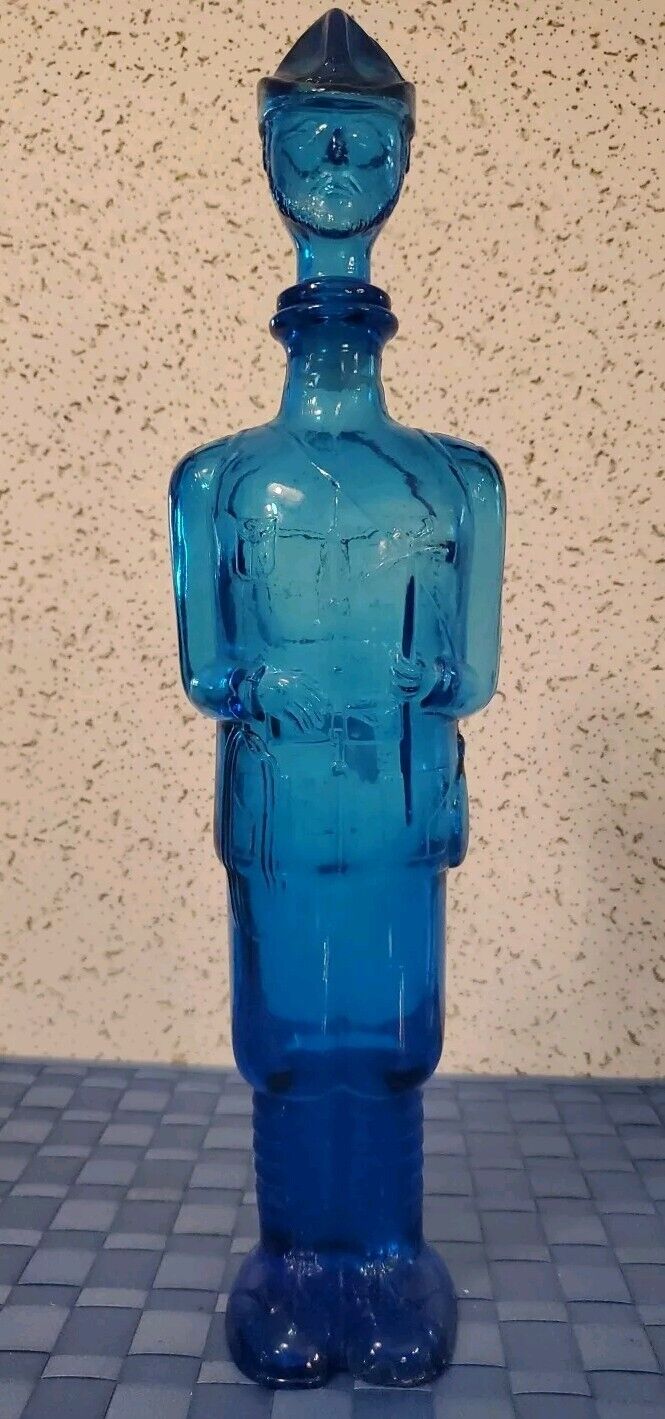 Vintage Italian Soldier Decanter Blue Art Glass, 15
