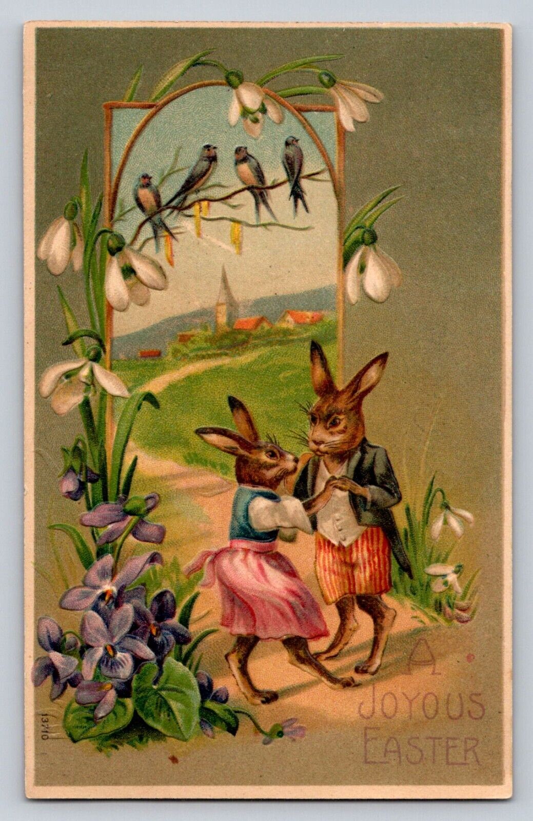 c1905 Anthropomorphic Dancing Rabbits Birds Easter P738