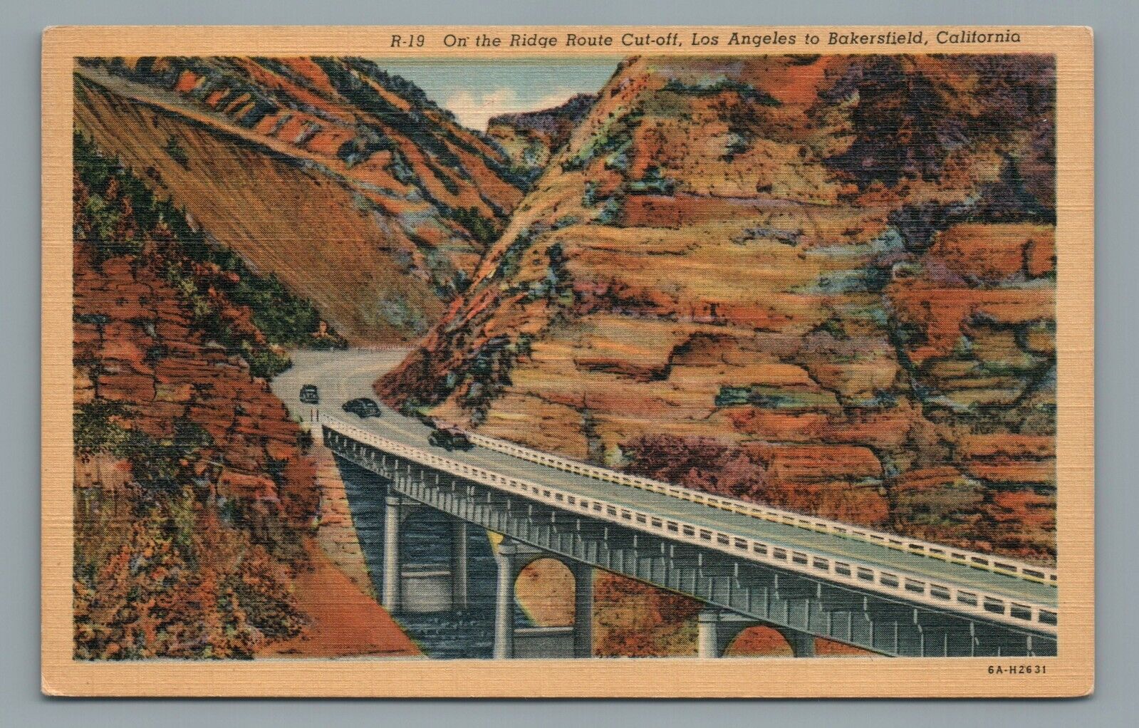 On the Ridge Route Cut-off, Los Angeles to Bakersfield California Linen Postcard