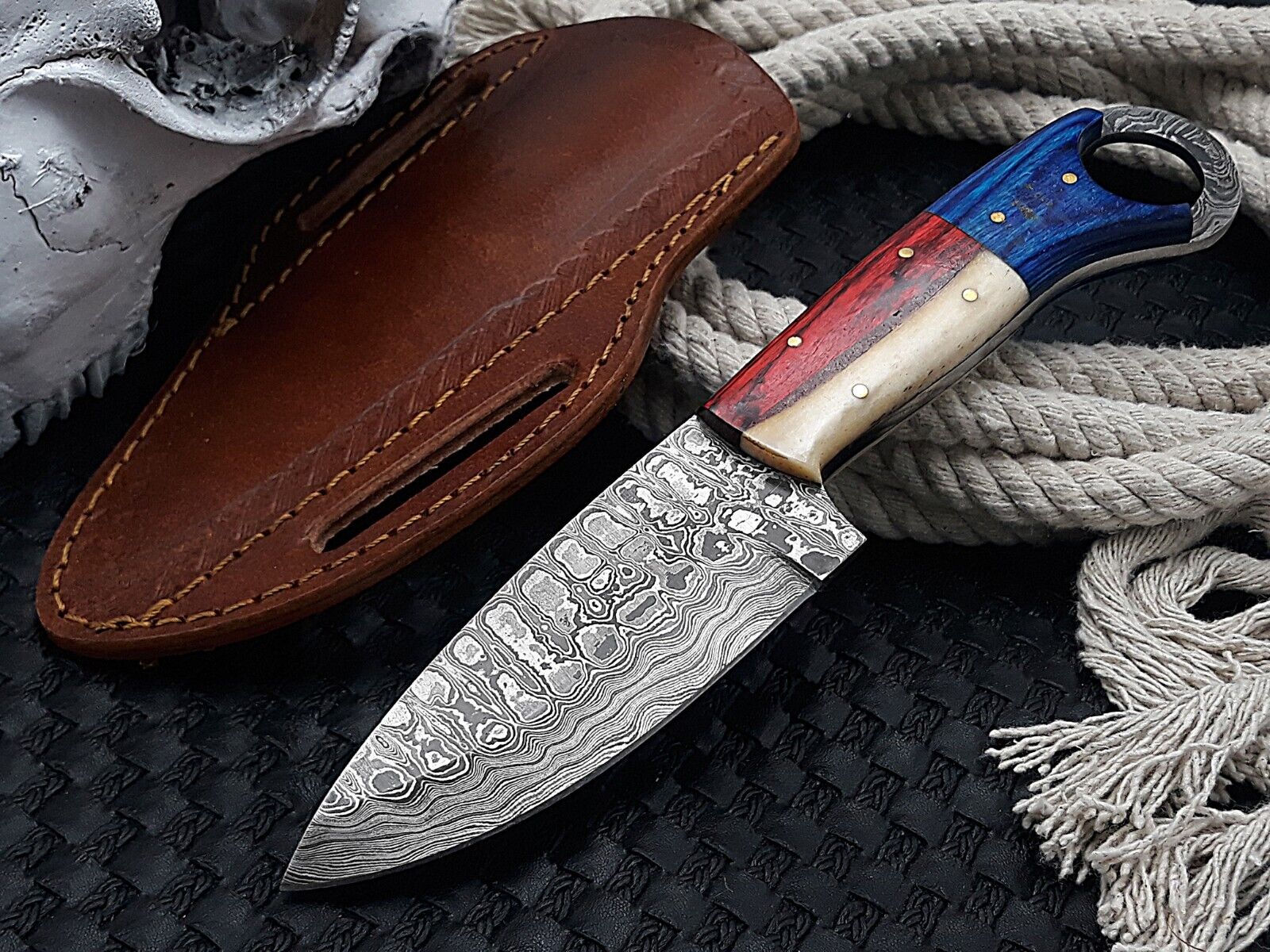 Handmade Damascus Honesuki Boning Knife Mincing Butcher Cleaver Deba Knife