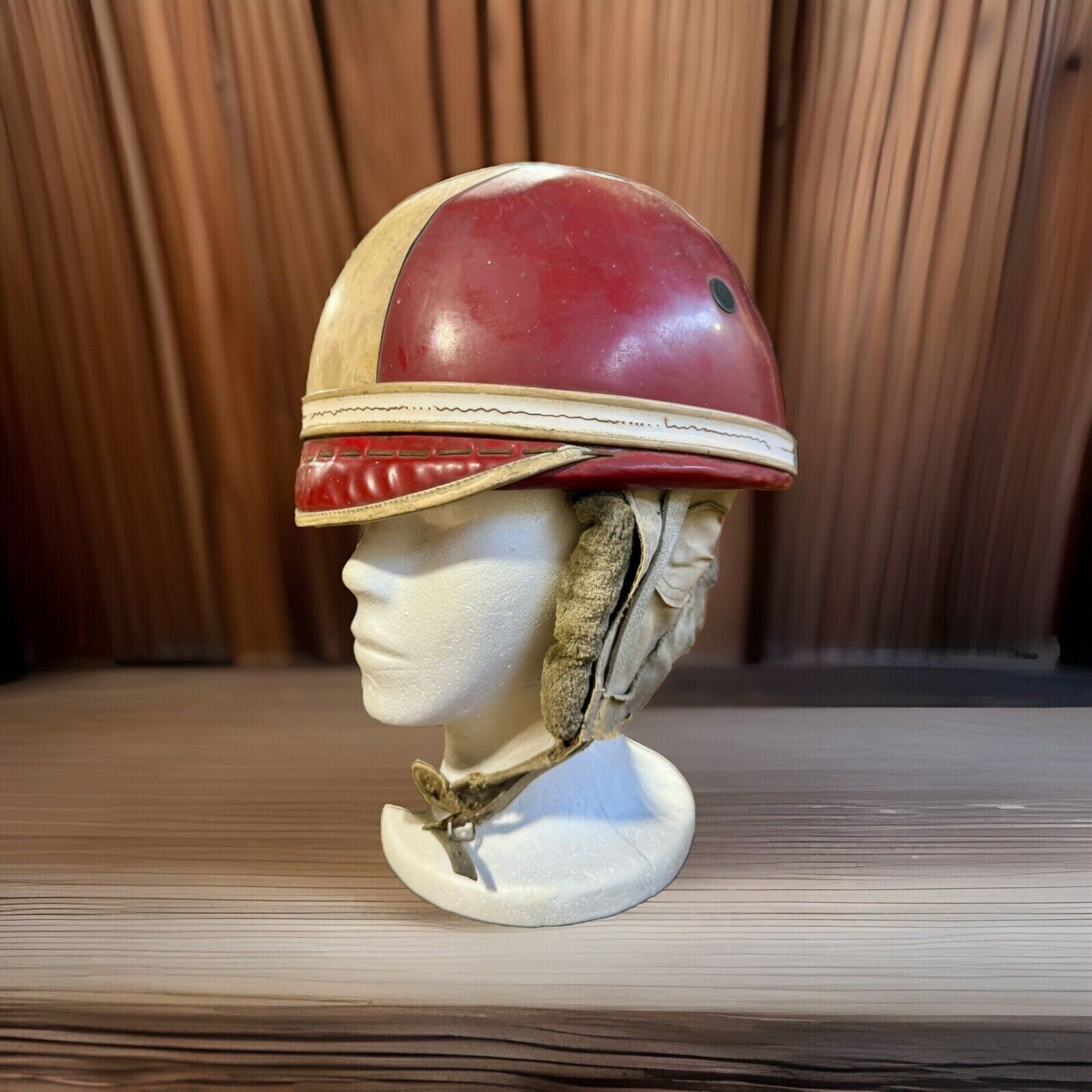 Vintage Motorcycle Helmet Small Visor Red And White