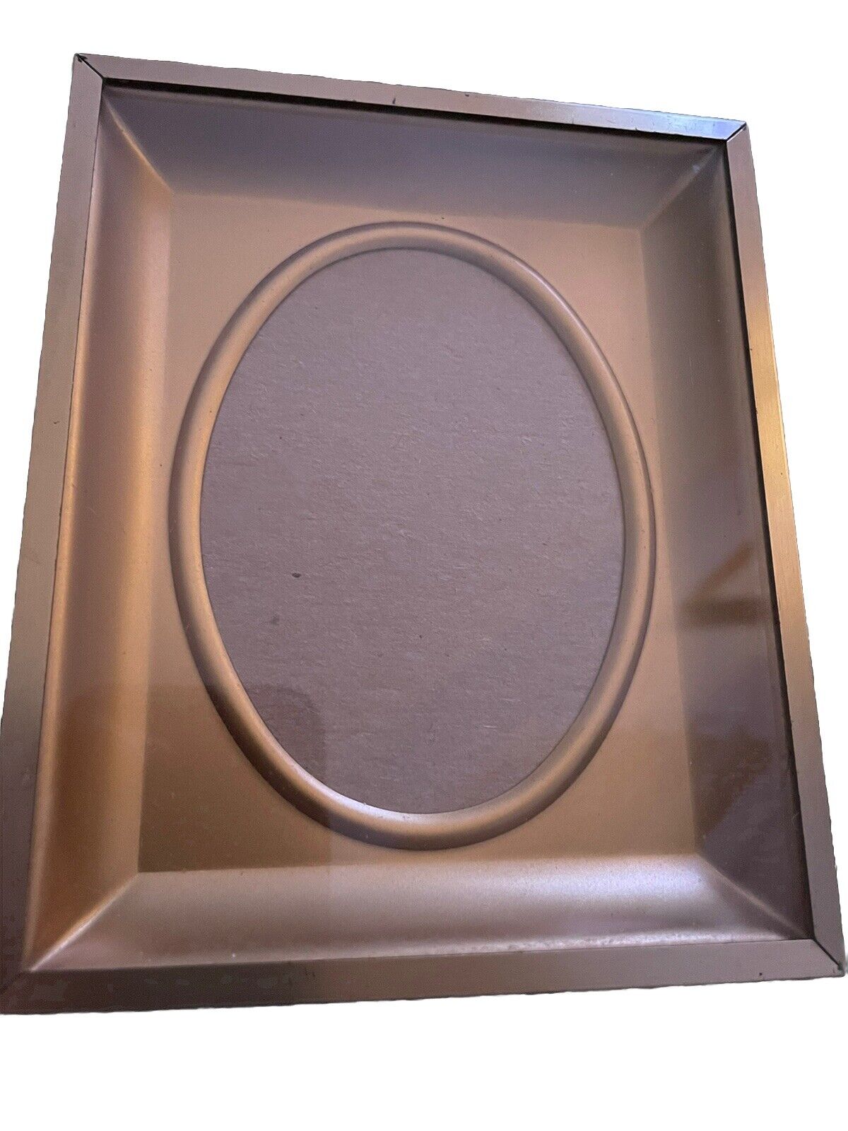 Vintage MCM Gold Finished Recessed Oval Picture Frame ~ 4x5  Glass Dimensional