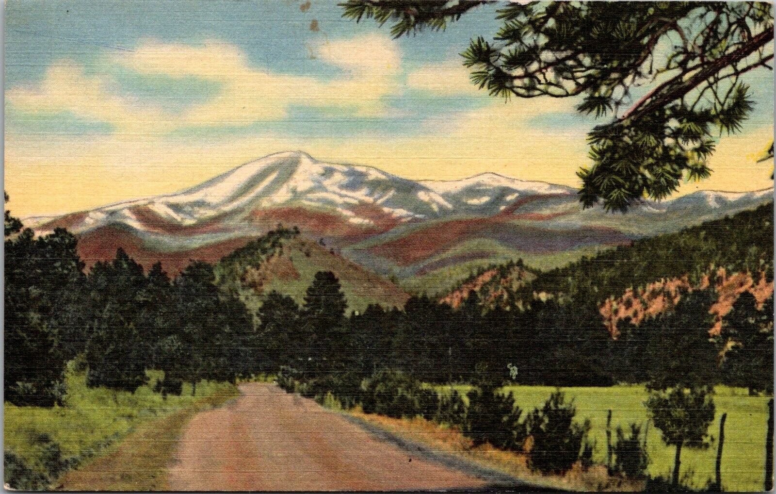 Linen Postcard White Mountain Sierra Blanca Ruidoso Highway UNPOSTED