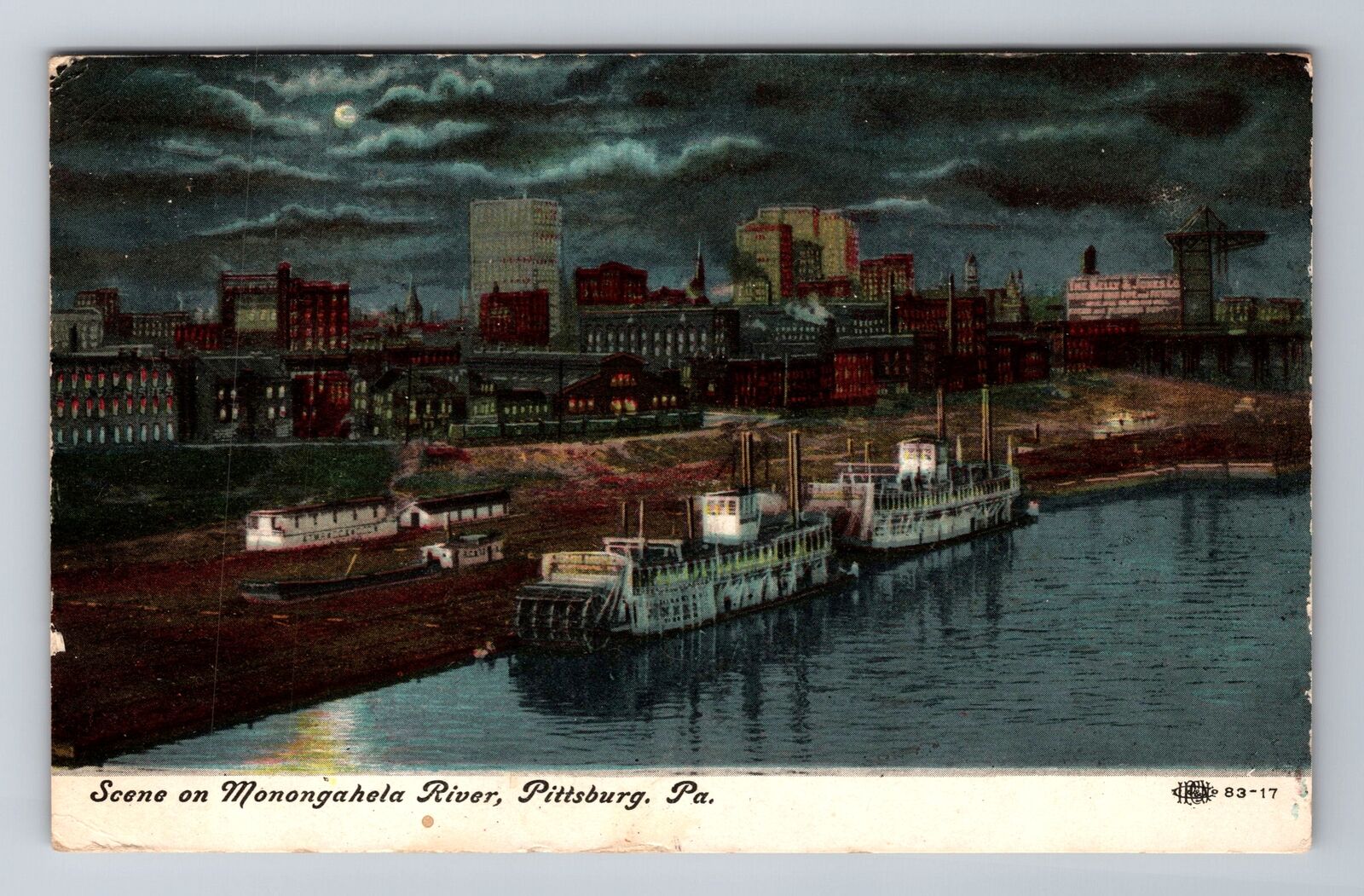 Pittsburgh PA-Pennsylvania, Moonlight Monongahola River, c1909 Vintage Postcard