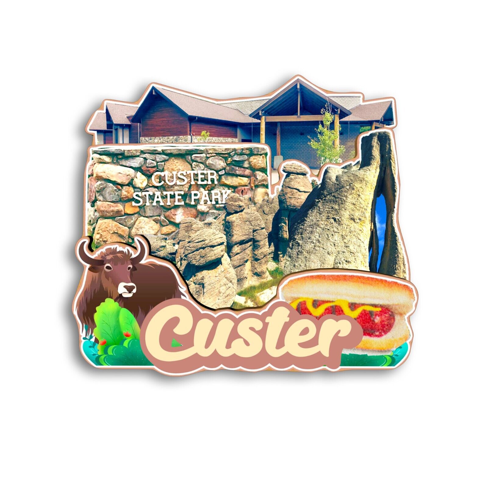 Custer South Dakota USA Refrigerator magnet 3D travel souvenirs wood craft