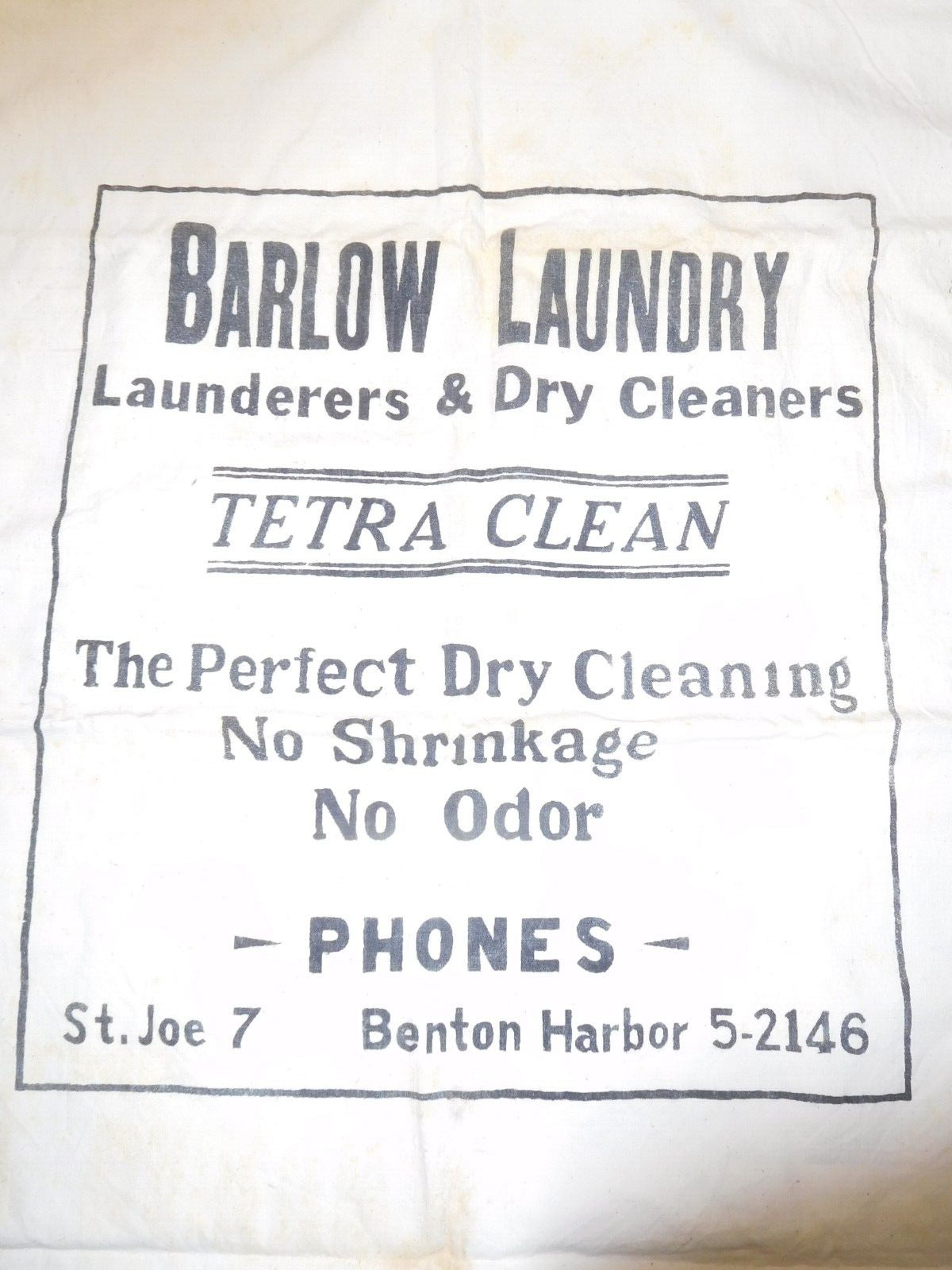 Antique St. Joe 7 ~ Benton Harbor 5-2146 Mich. Barlow Canvas LARGE Laundry Sack