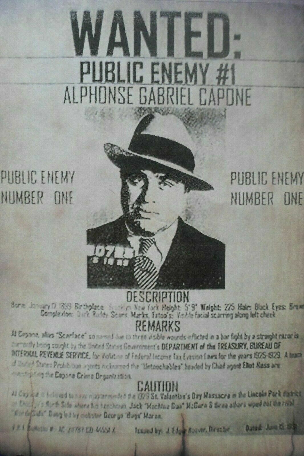 Al Capone Scarface Wanted Poster Mafia Gangster Old Photo 8