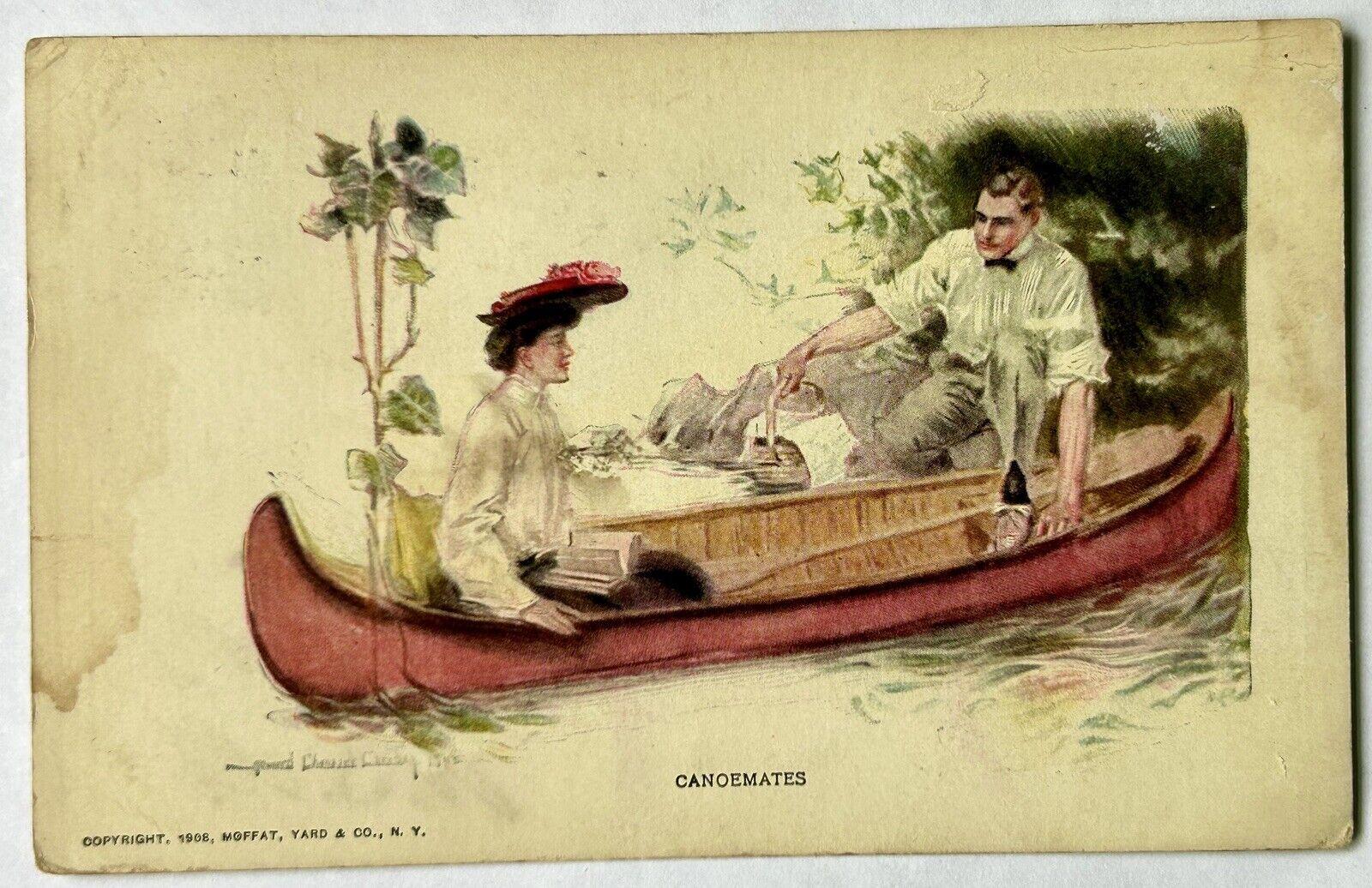 CANOEMATES. 1909 Vintage Love And Romance Postcard.