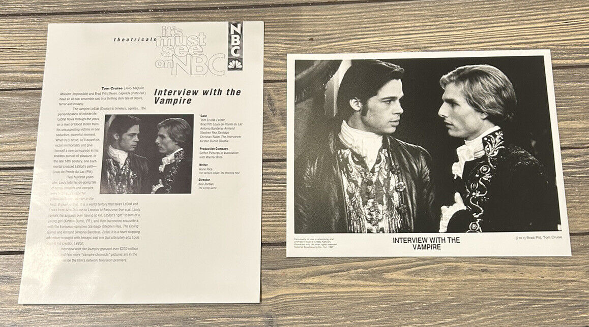Vintage NBC Theatricals Interview With A Vampire Photo And Fact Sheet Press I