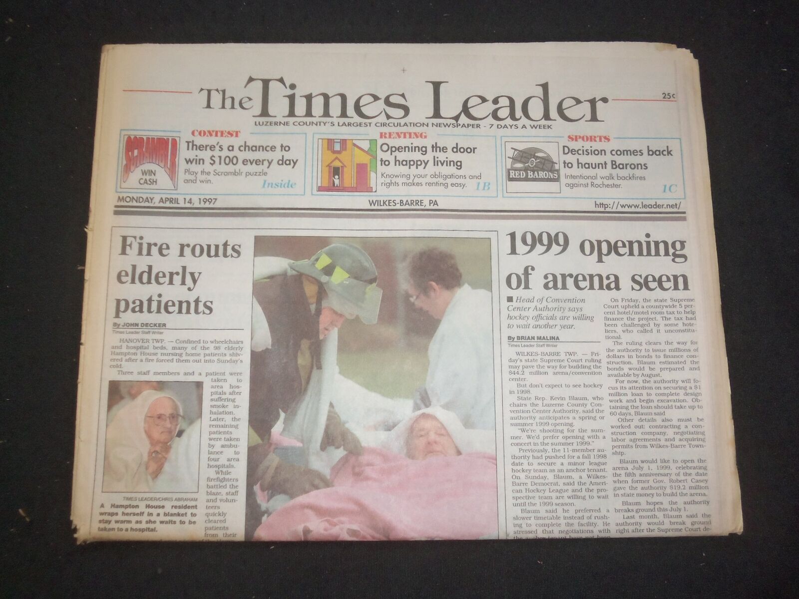1997 APRIL 14 WILKES-BARRE TIMES LEADER - 1999 OPENING OF ARENA SEEN - NP 7749