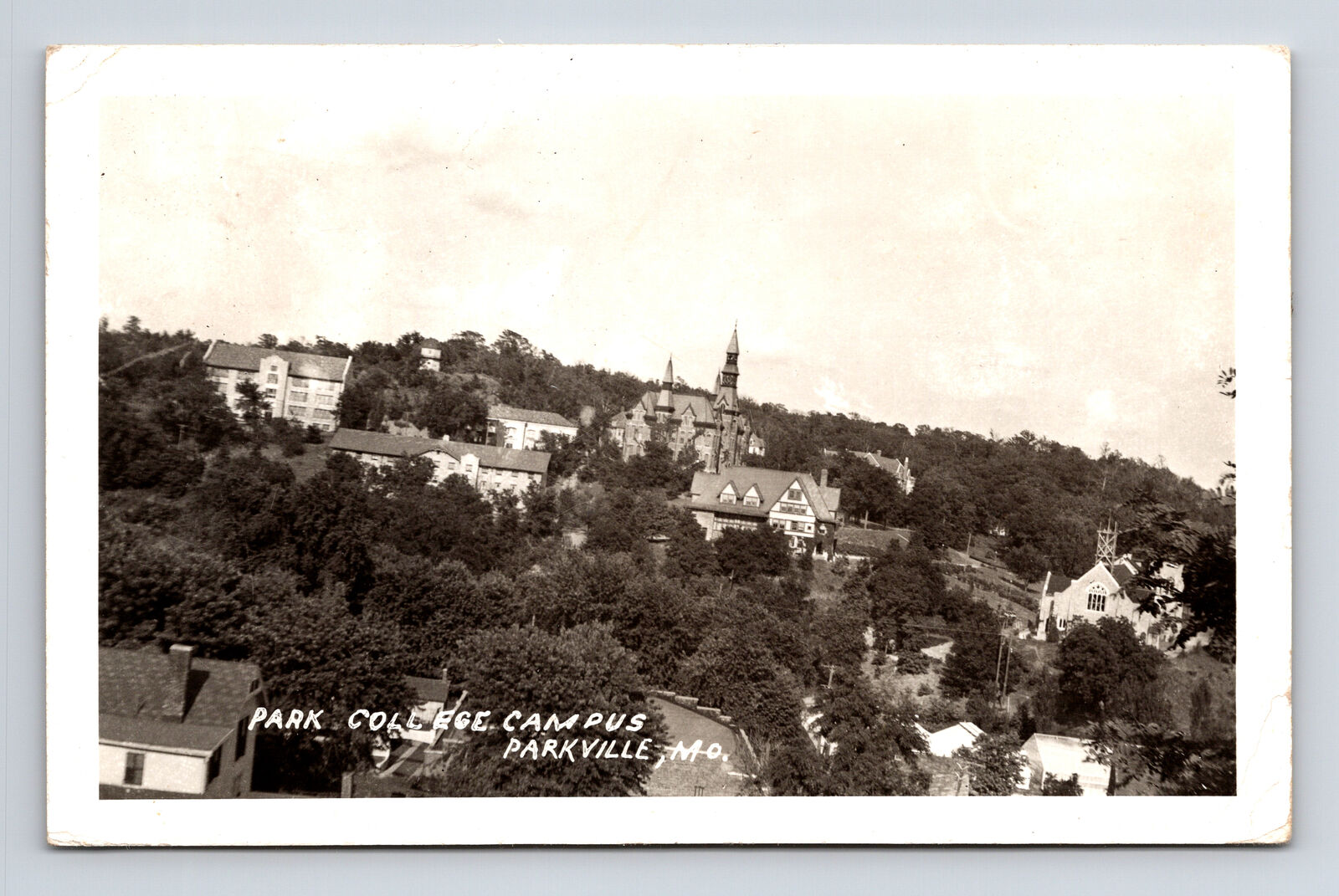 1954 RPPC Scenic View Park College Campus Carnegie Library Parkville MO Postcard