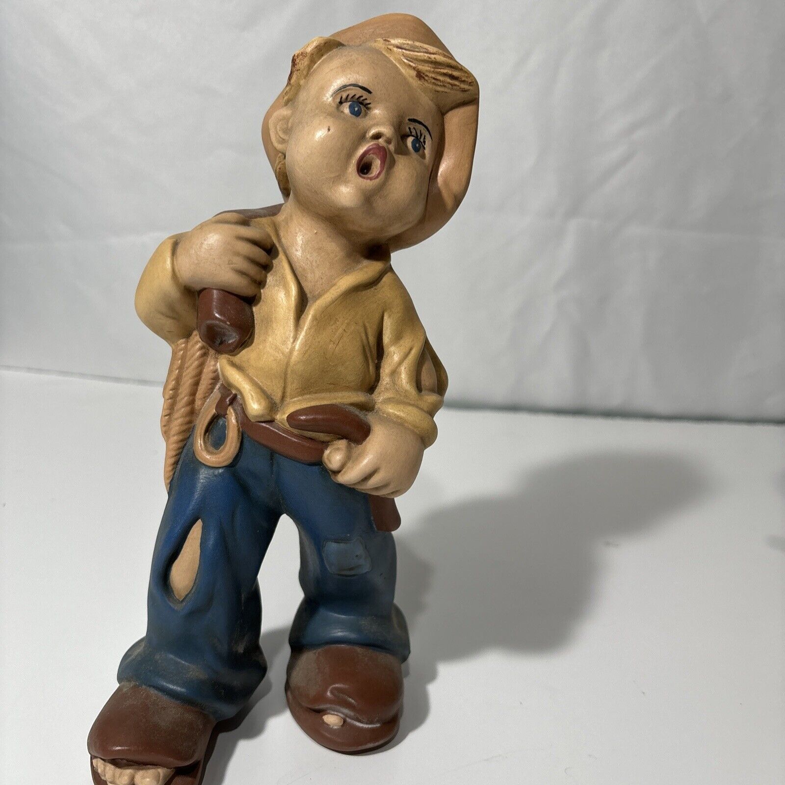 Vagabond Boy Vintage 1970s Chalkware HEAVY Figure 9.5 Inch Whistling Colorful
