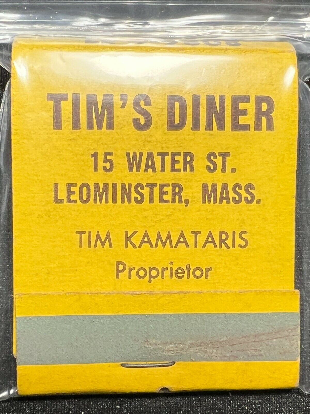 VINTAGE MATCHBOOK - TIM'S DINER - LEOMINSTER, MA -FRONT STRIKE