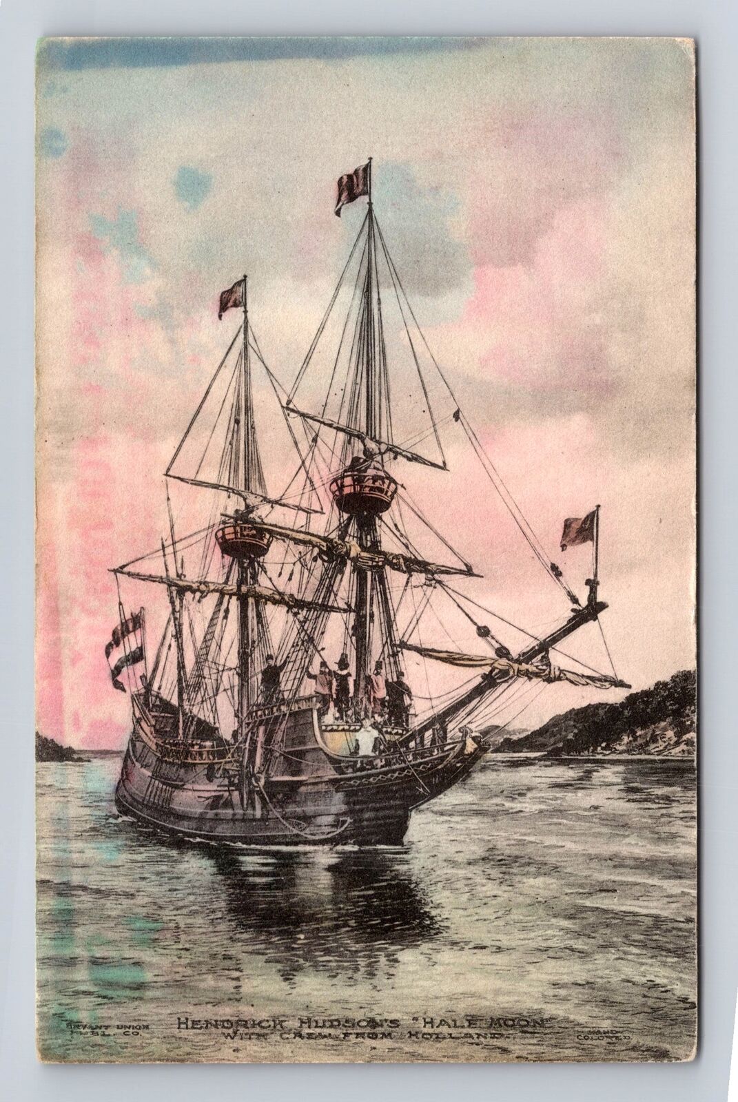 Hudson River NY-New York, Hendrick Hudson's Half Moon Ship, Vintage Postcard