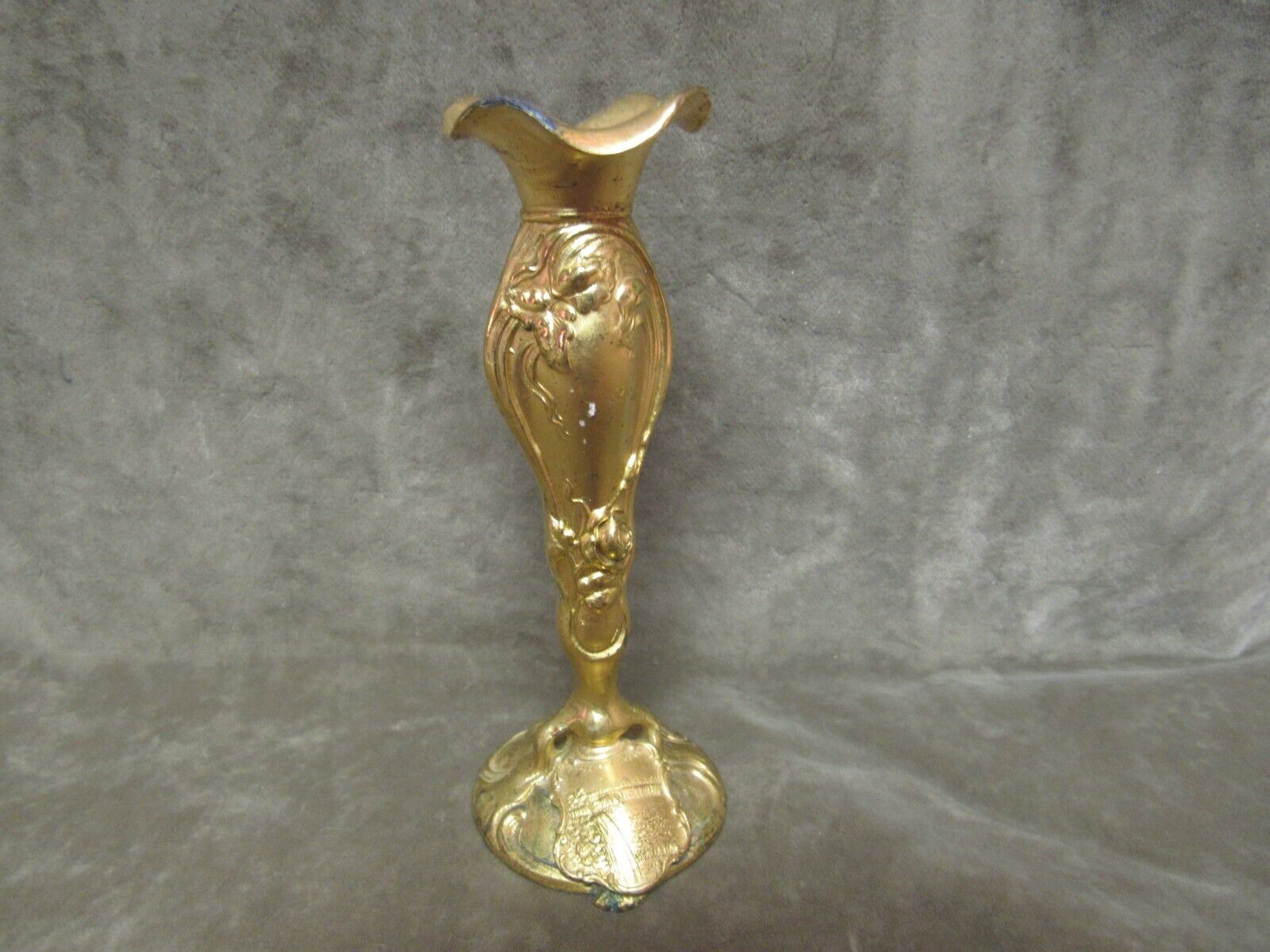 1900's Prospect Point Niagara Falls Spelter Metal Gold Tone Bud Vase Art Nouveau