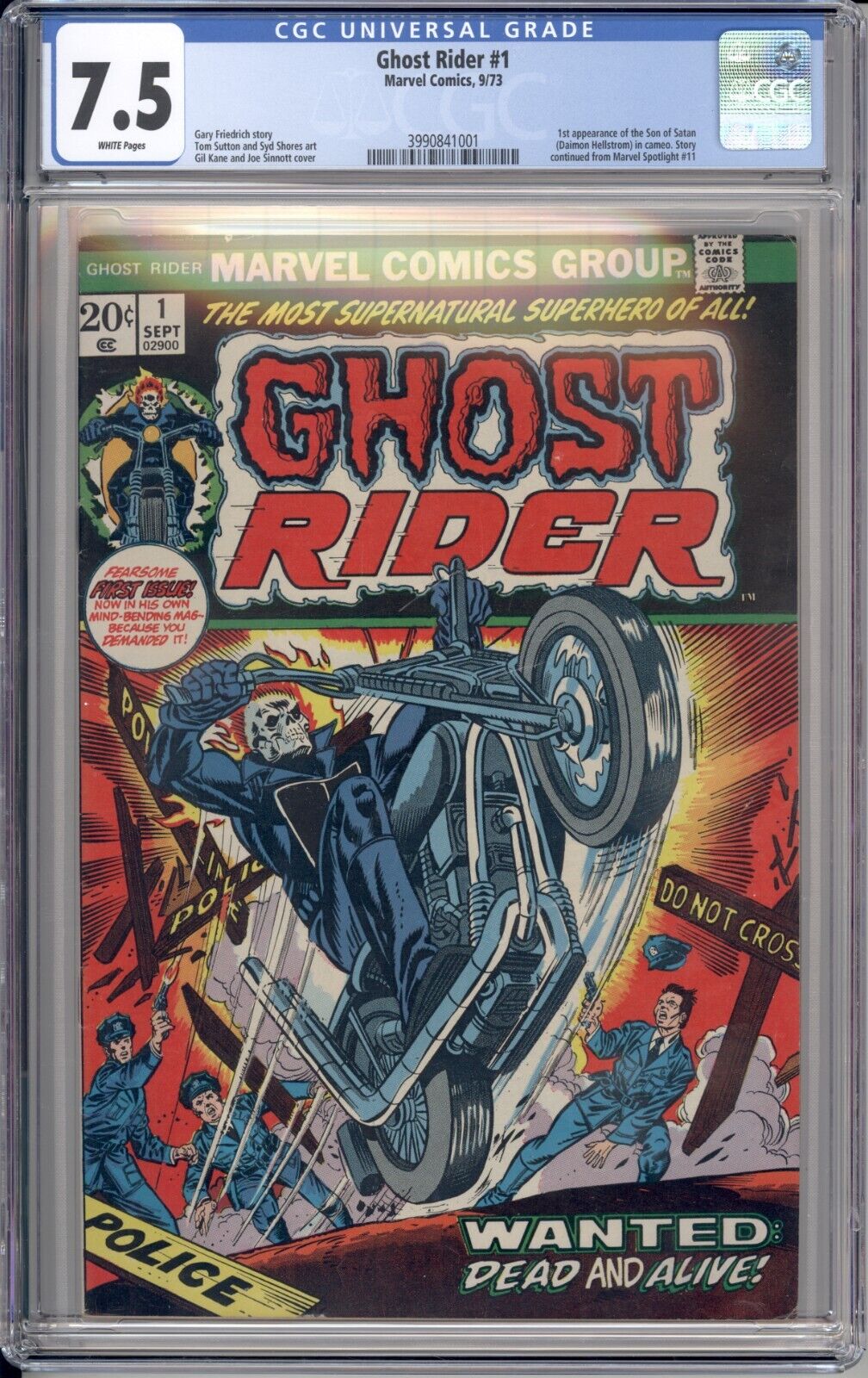 Ghost Rider #1 - CGC 7.5 - 1973 1st Son of Satan. White pages. 