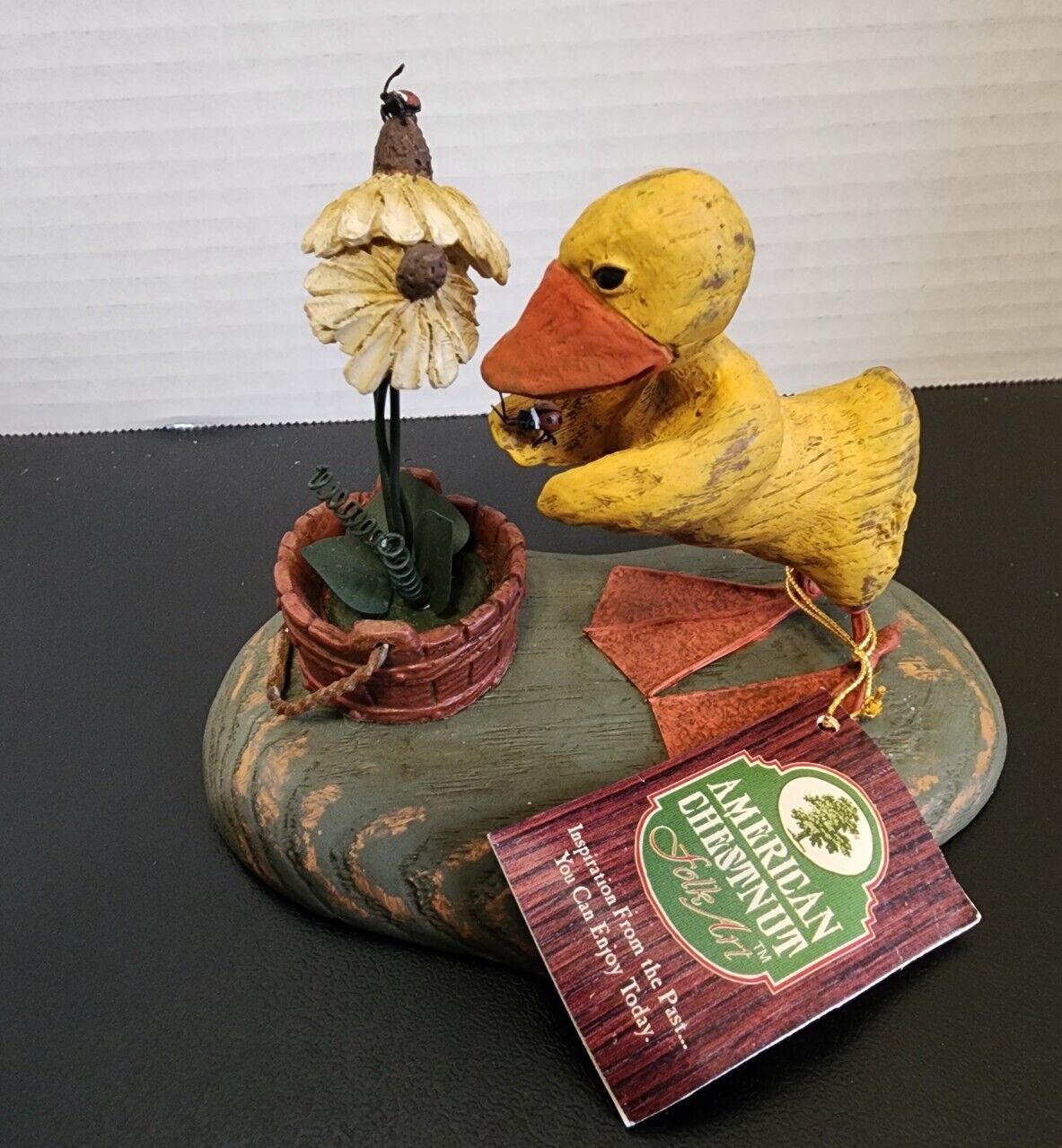 American Chestnut Folk Art “Garden Friends” 2000 Duck Looking At Ladybug