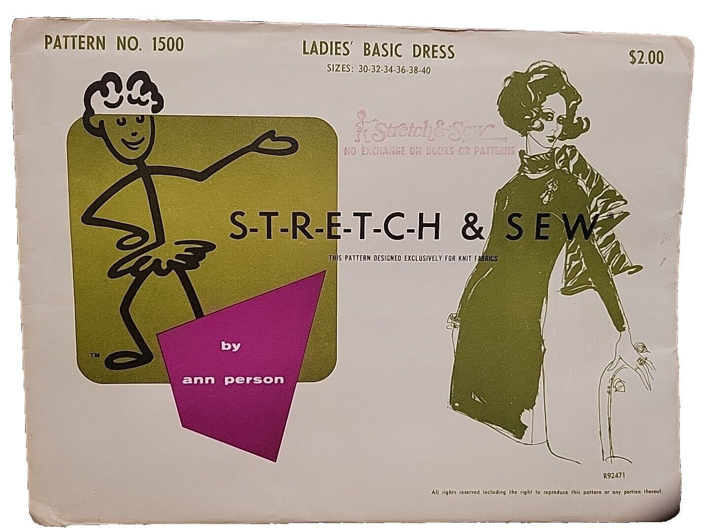 Ann Person Stretch & Sew Ladies Dress Size 30-40 Sewing Pattern 1960s VTG