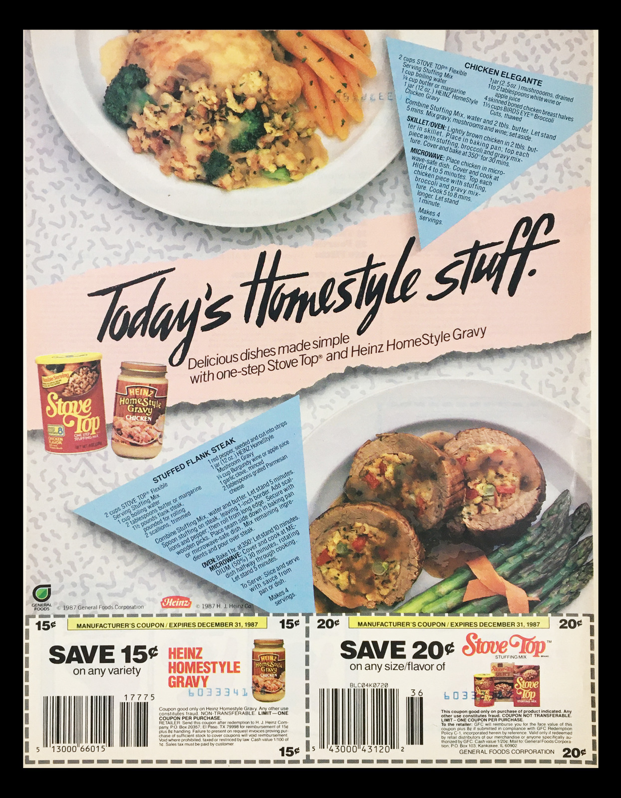1987 Stove Top & Heinz HomeStyle Gravy Circular Coupon Advertisement