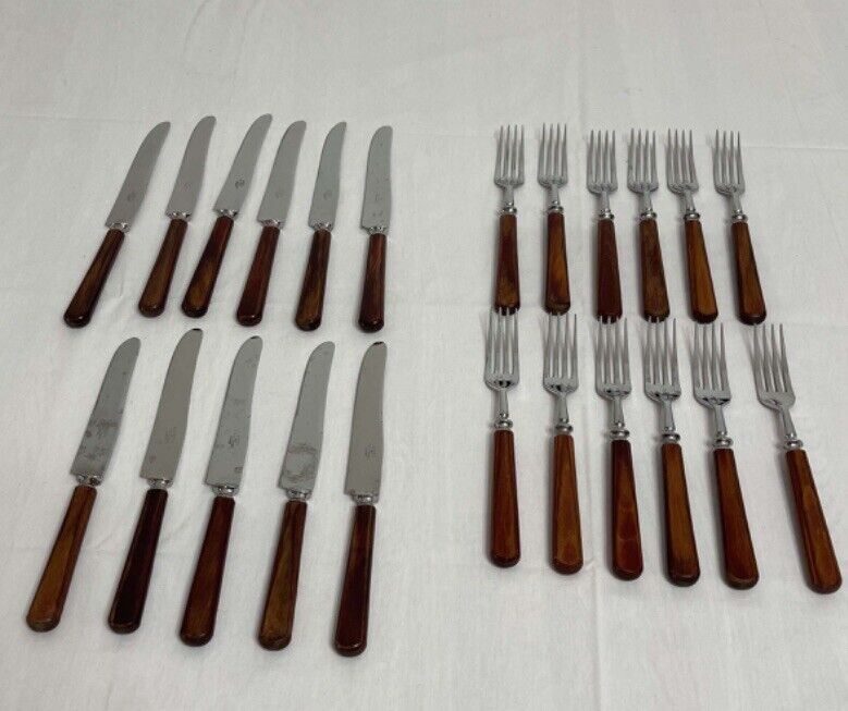 22 Pcs Boker Bakelite Flatware Vintage 11 Forged Knives 11 Forks